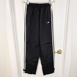 VTG 90s Y2K Adidas Nylon Windbreaker Track Pants, Black 3 Stripe, Men’s Medium